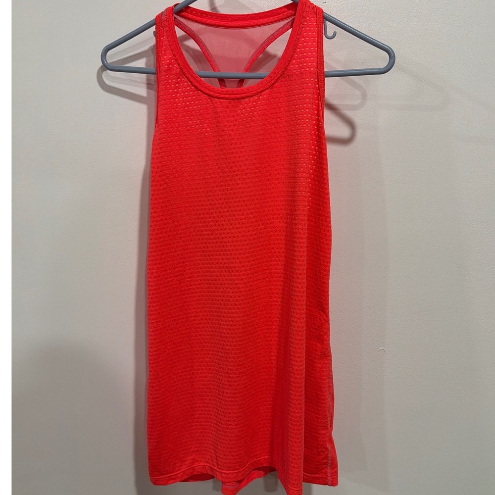 Athleta Womens Neon Orange Perforated Mesh Racerback Tank Top S Performance Yoga